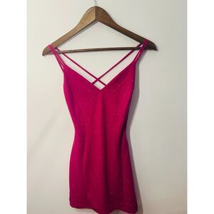 Symphony Pink Glitter Bodycon Mini Dress Open Back Strappy NWT Medium Prom Gala
